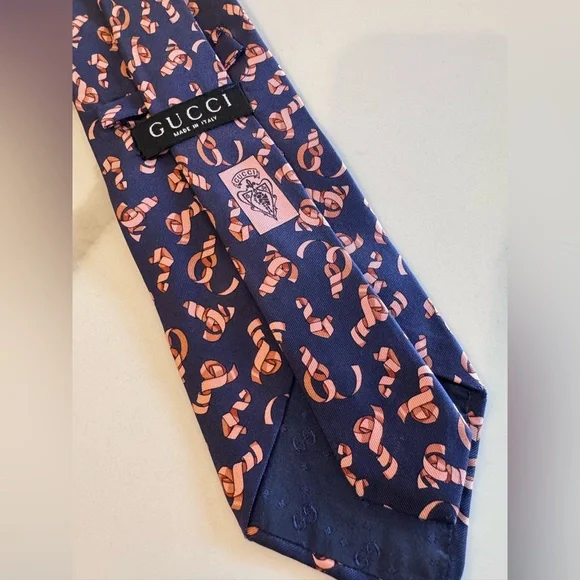 Gucci Navy Silk Necktie Ribbon Equestrian Nautical Motif Made in Italy 3.75 x60”